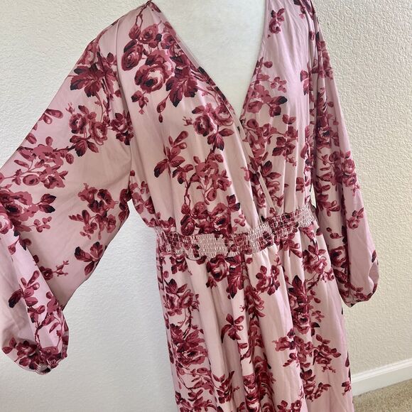 Bloomchic Prairie Dress Size 22-24 Pink Floral Flutter Long Sleeve Ruffle Hem - Picture 6 of 16